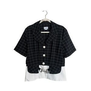 Good Times Vintage Black White Windowpane‎ Horsebit Blazer Top Short Sleeve 14